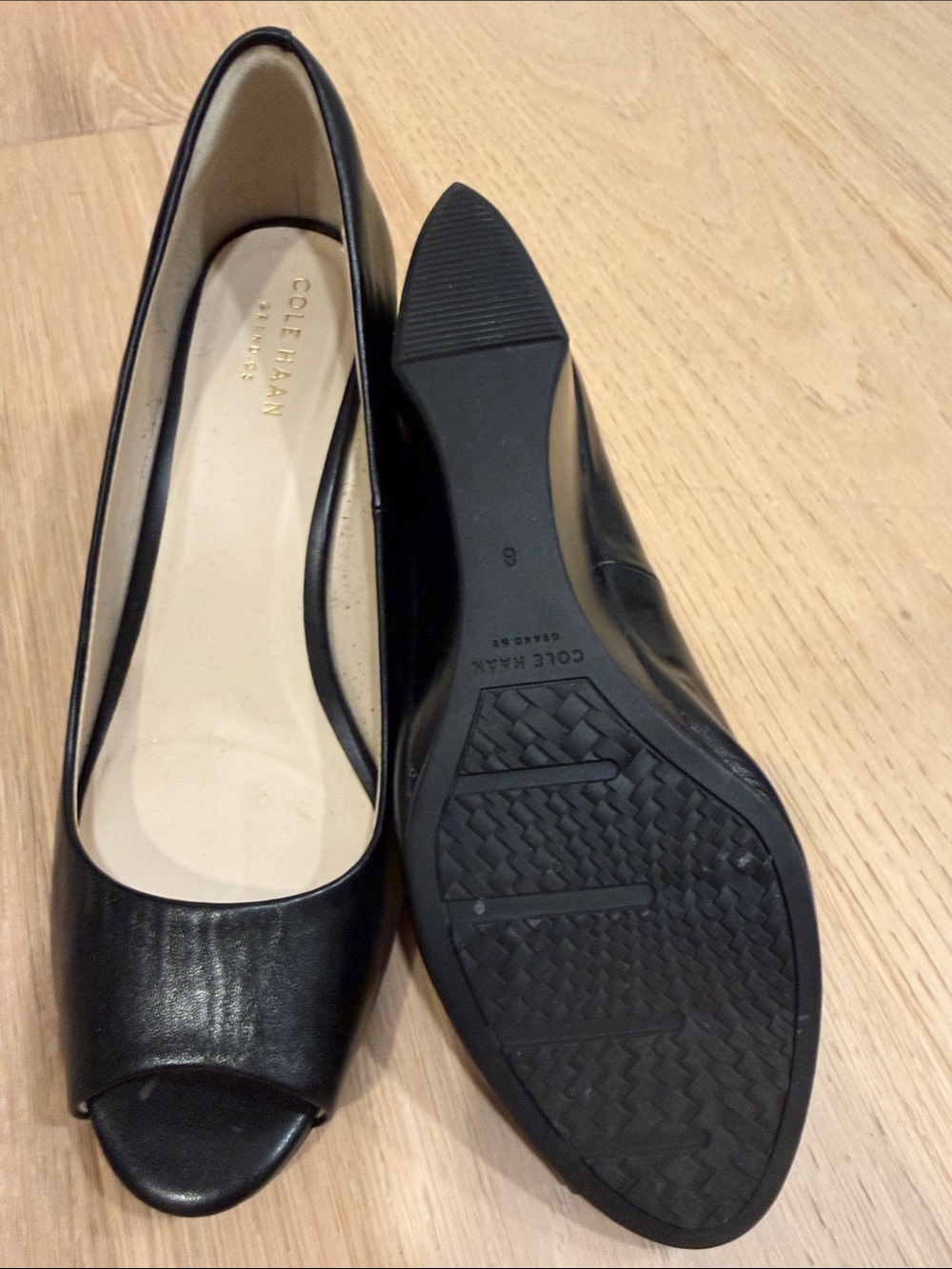 Cole Hahn Black Peep-Toe Wedge Pumps - Picture 5 of 5
